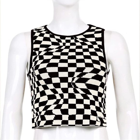 NEW RETRO CHECKERED KNIT CROP TOP - Picture 5 of 6
